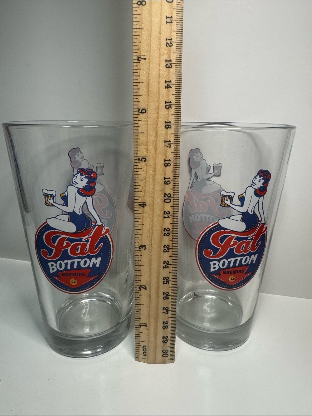 Pint Glass - Clear Glass with Red & Blue Logo (Set of 2)
